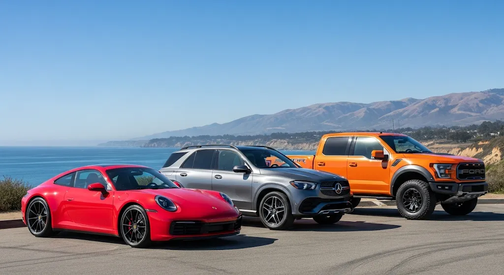 Luxury cars on California coast